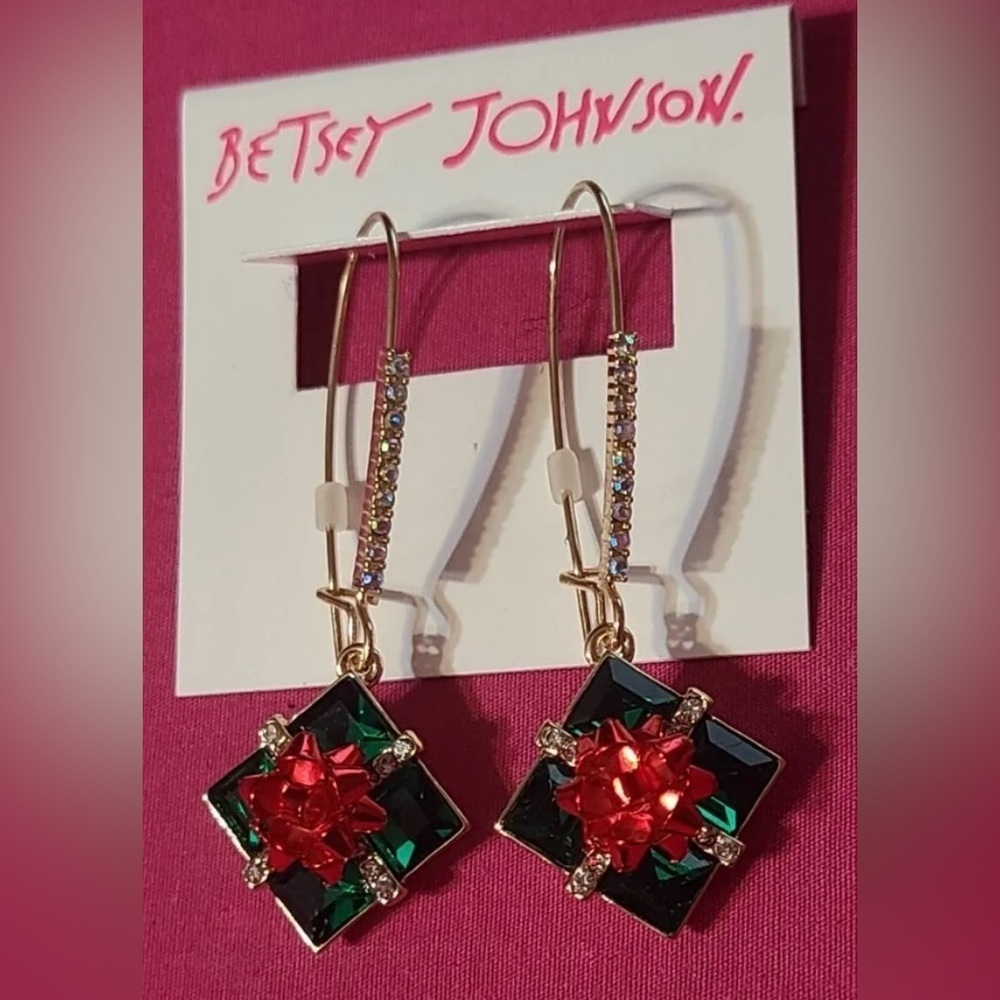BETSEY JOHNSON SET Christmas Holiday Bows Necklace & Matching Earrings NEW NWT - Picture 9 of 11